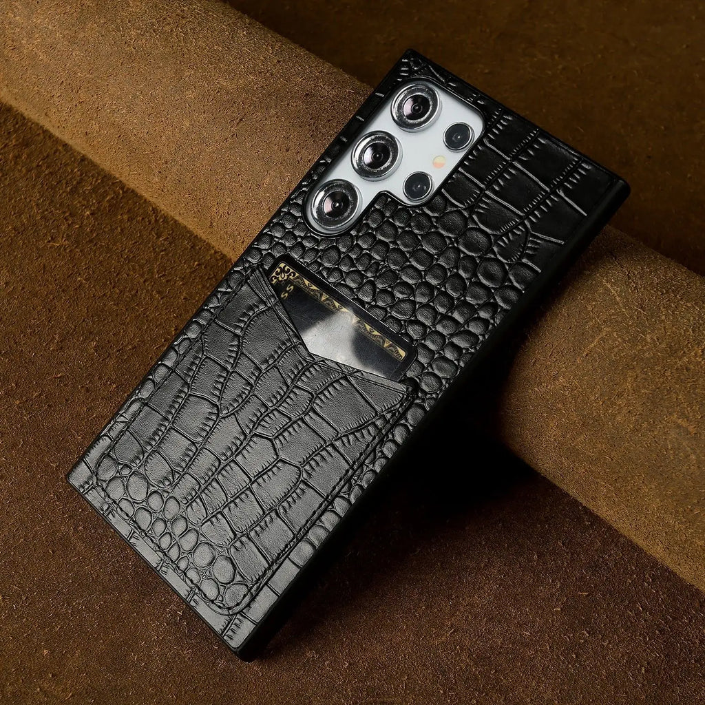 Capa Couro Genuíno com Porta-Cartões para Samsung Galaxy S Series