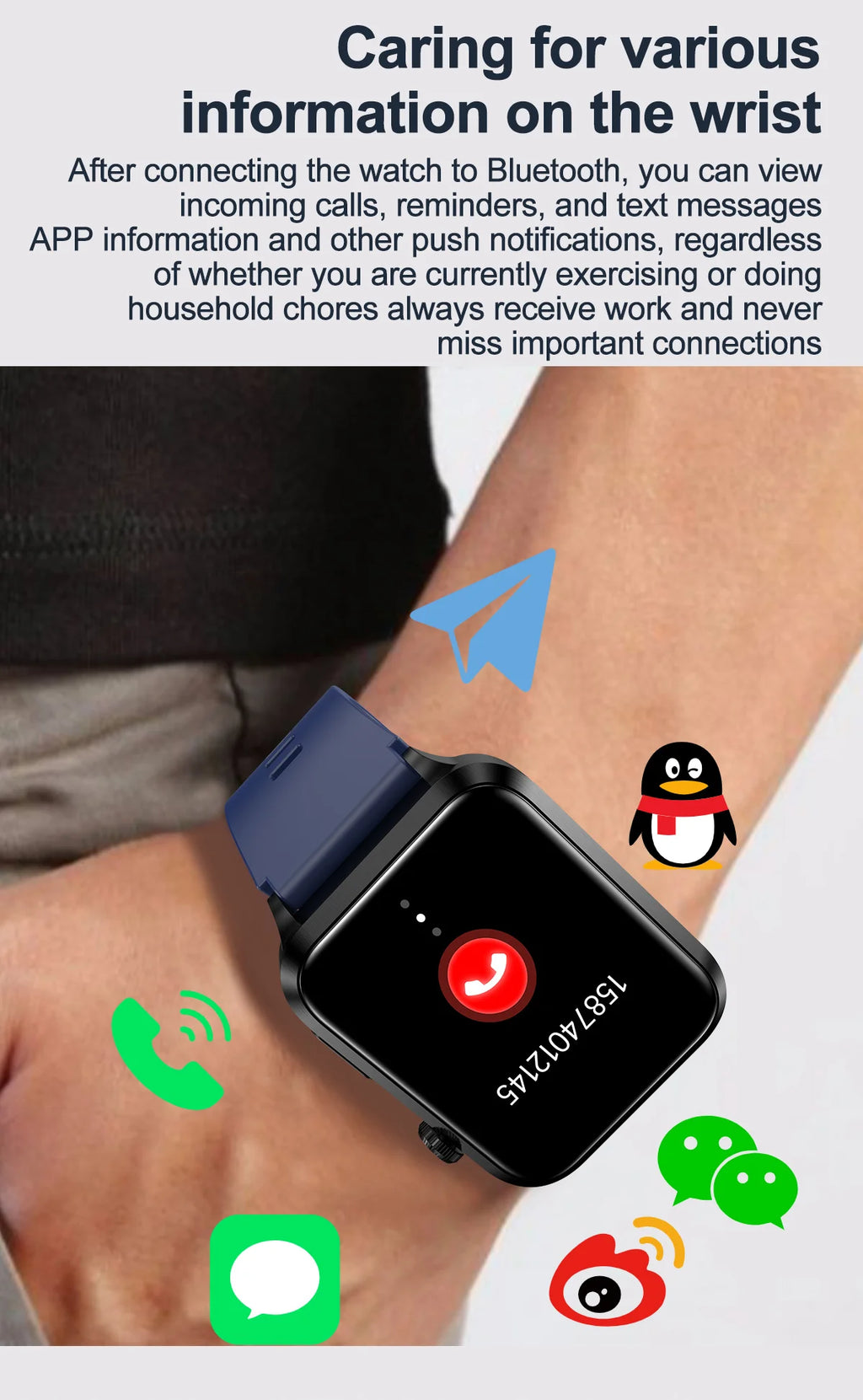Smartwatch Masculino Quadrado AMOLED — Chamadas Bluetooth, Saúde Completa e Design Premium