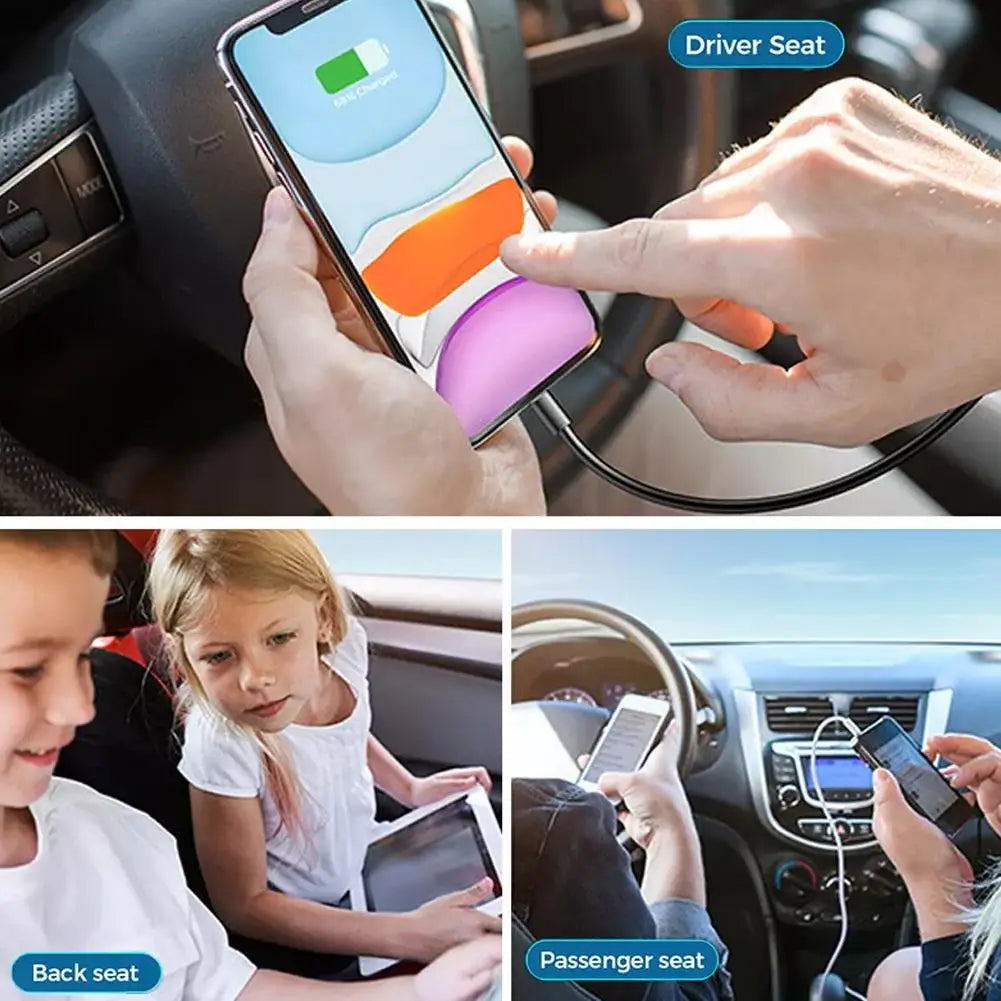 Carregador de Carro Multiportas PD com Cabo — Carregamento Super Rápido
