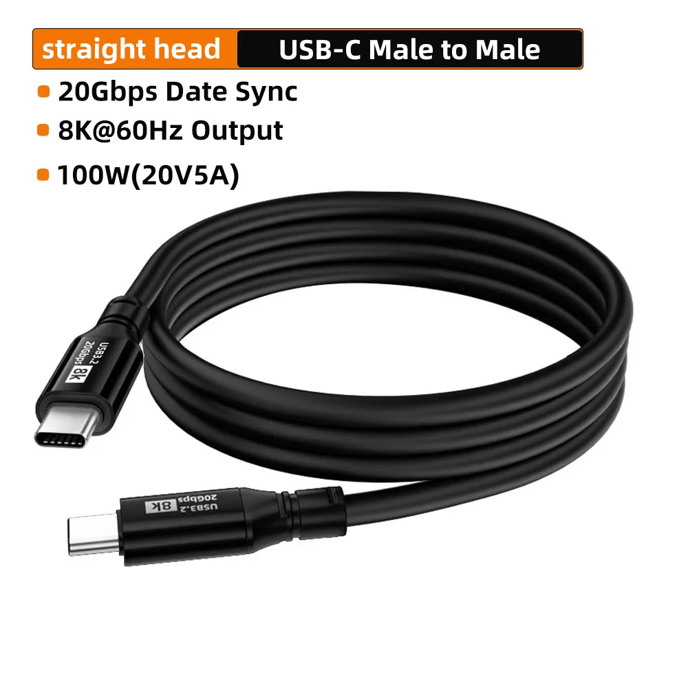 Cabo USB-C 100W 20Gbps com Saída de Vídeo 8K/4K — Para Laptop e TV