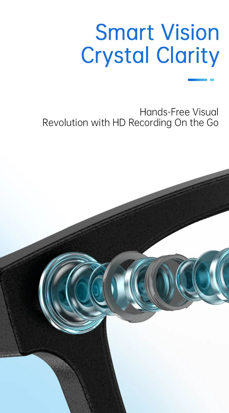 Óculos Inteligentes com Tradução IA — Câmara 8MP HD, Gravação 4K, Bluetooth e Música