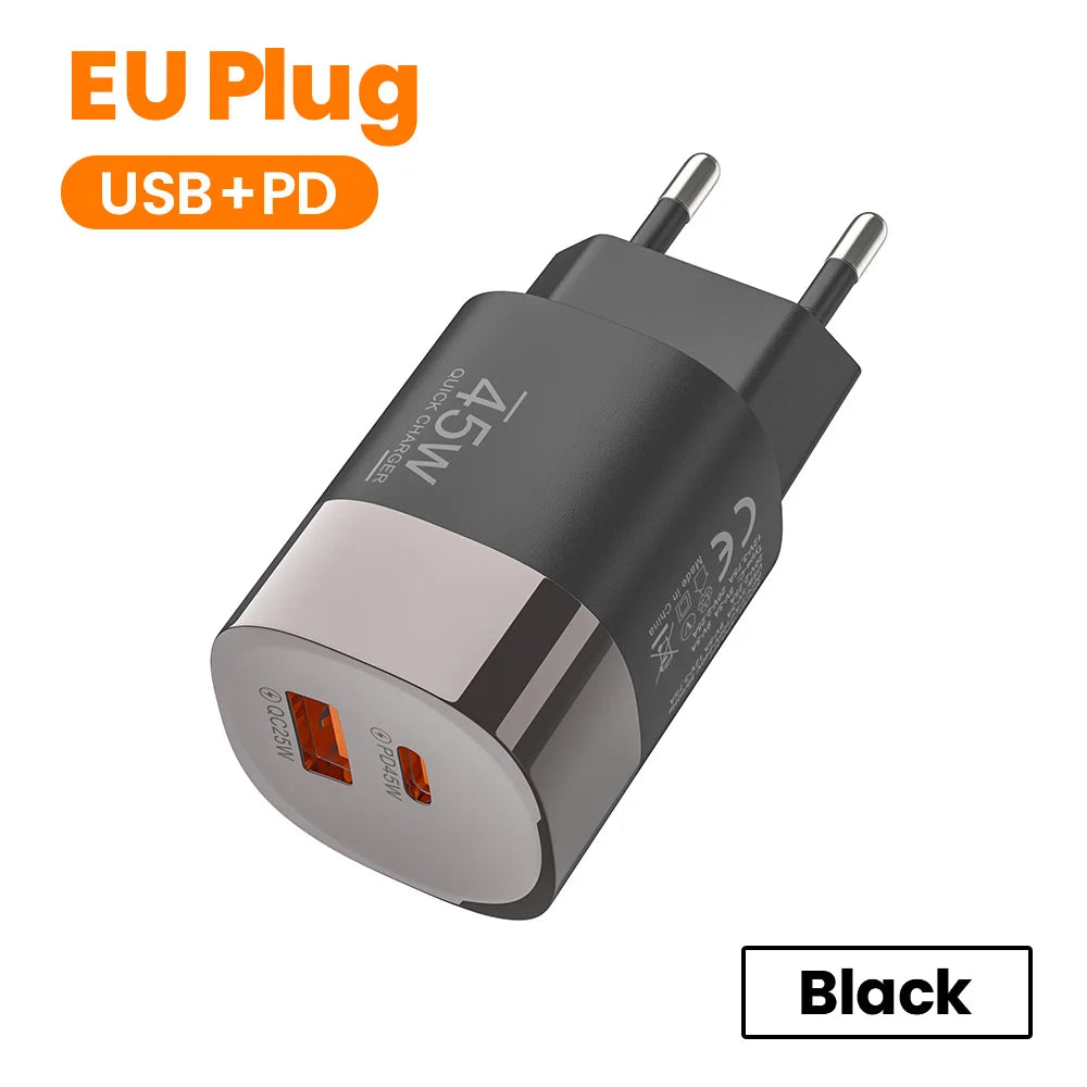 Carregador Elough 45W USB-C + USB-A 2 Portas para iPhone, Huawei e Android