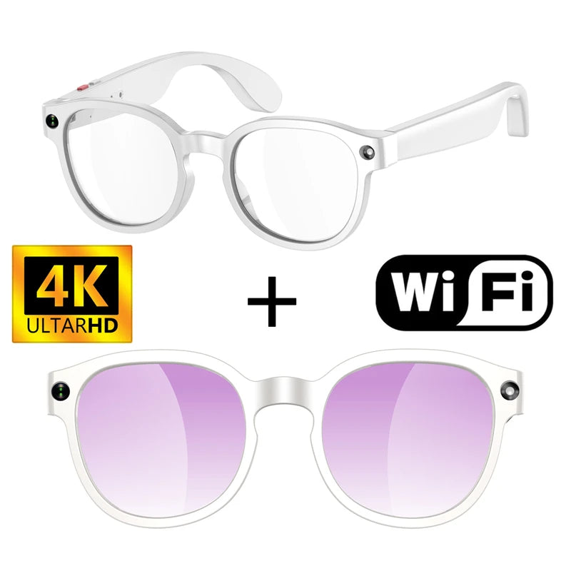 Óculos Inteligentes IA 4K HD — Gravação de Vídeo, Fotos, Tradução, Música, À Prova de Água e Bluetooth