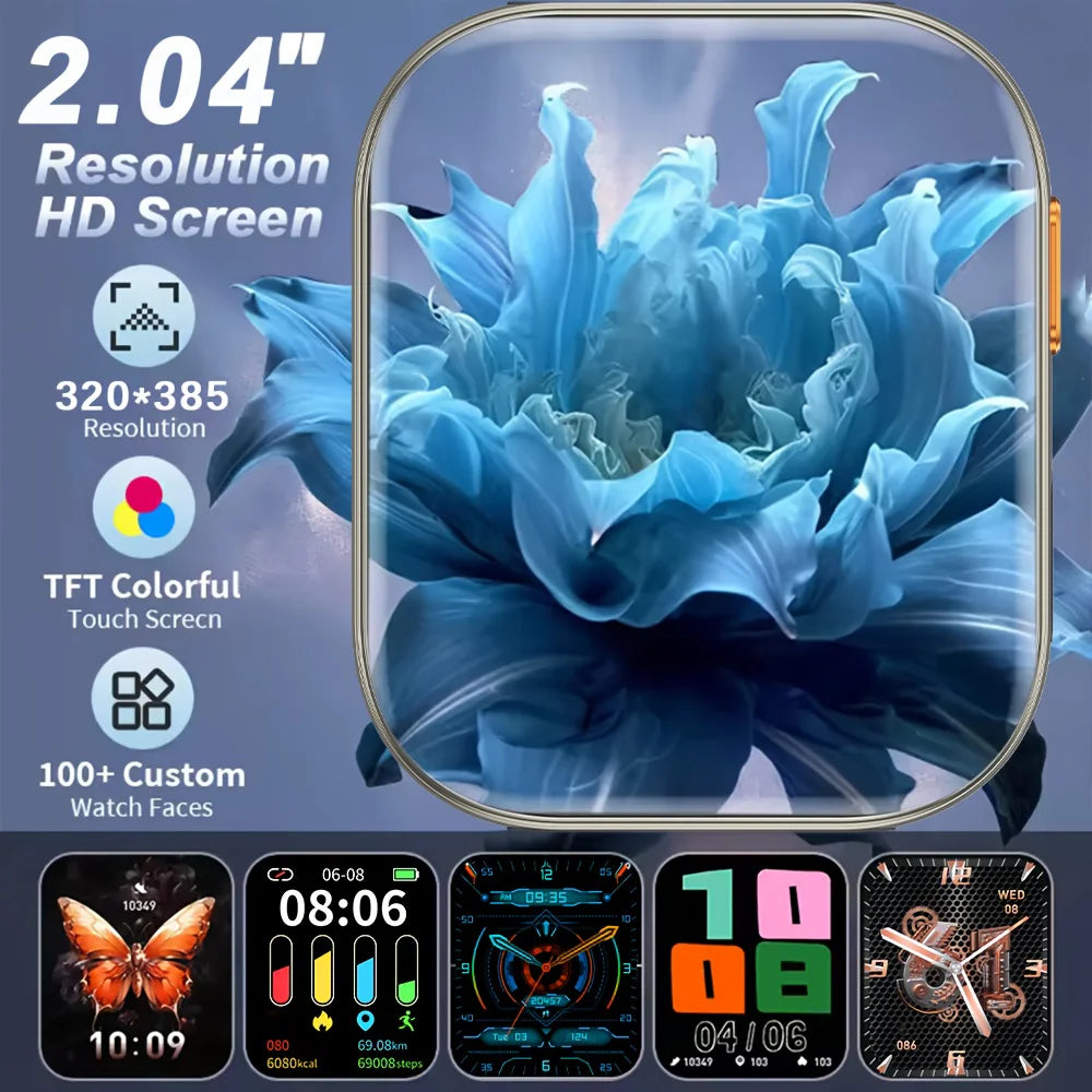 Smartwatch 2026 AMOLED 2.04'' — 1000mAh, 100+ Modos Desportivos, Chamadas Bluetooth e 3ATM