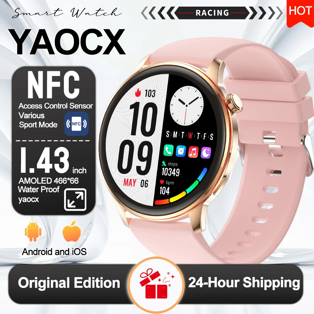 Smartwatch Feminino Elegante — Rosa e Dourado, Saúde Completa e Notificações Inteligentes