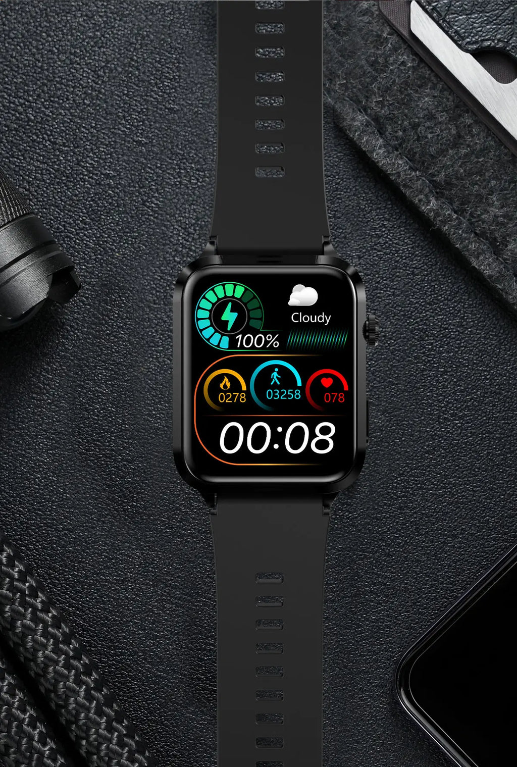 Smartwatch Masculino Quadrado AMOLED — Chamadas Bluetooth, Saúde Completa e Design Premium