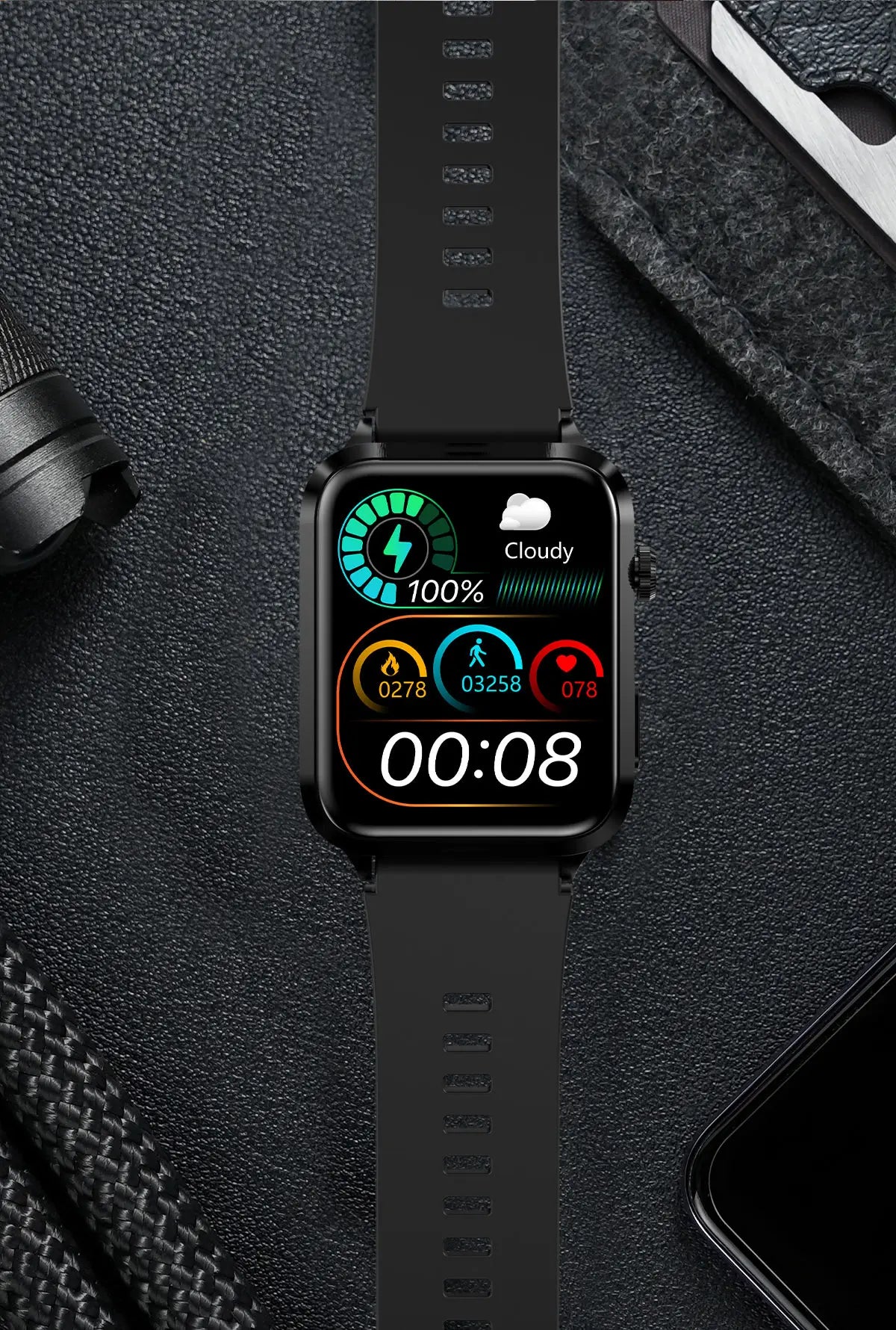 Smartwatch Masculino Quadrado AMOLED — Chamadas Bluetooth, Saúde Completa e Design Premium