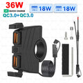Carregador USB para Mota 48W QC3.0 Impermeável com Suporte de Guiador