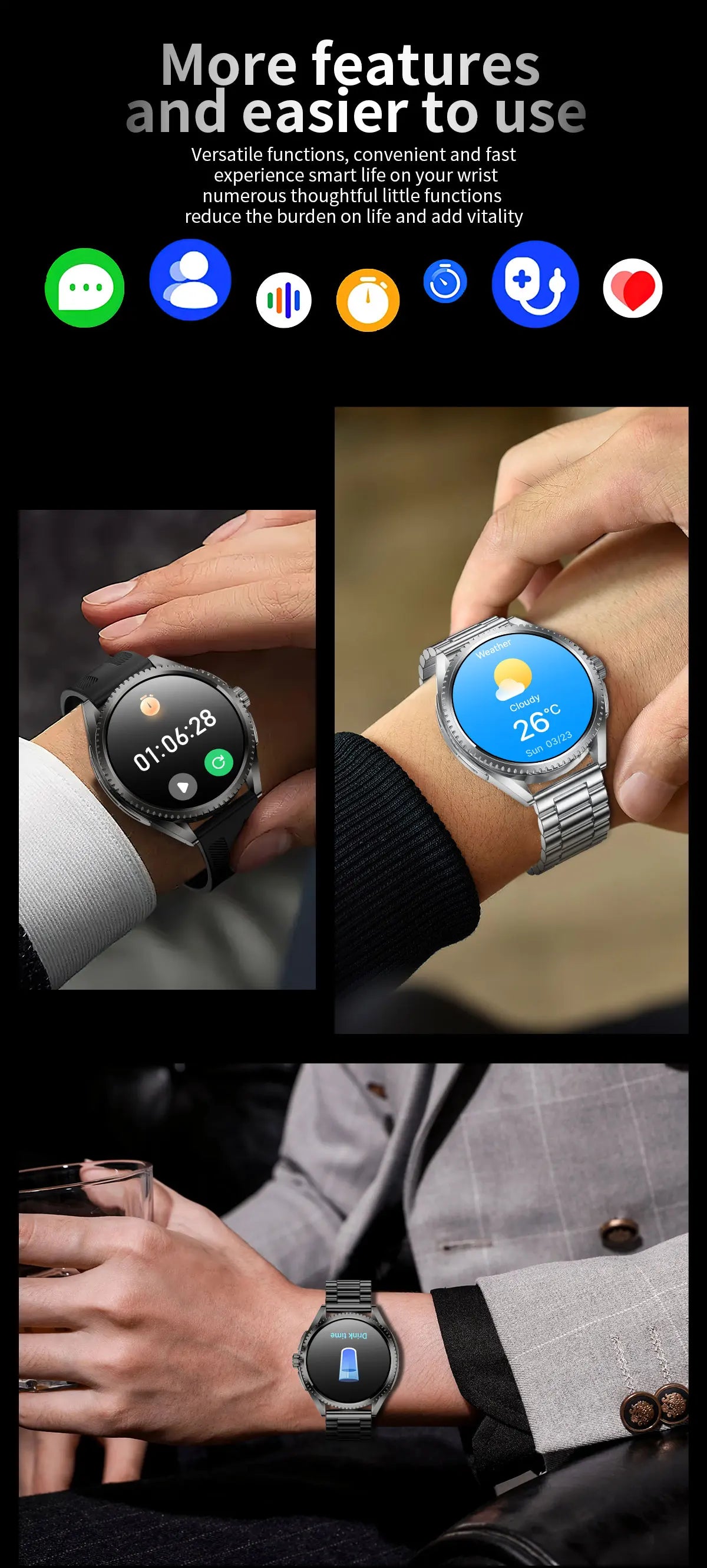 Smartwatch 2026 — NFC, GPS, Bússola, Altitude e Monitorização de Saúde Completa