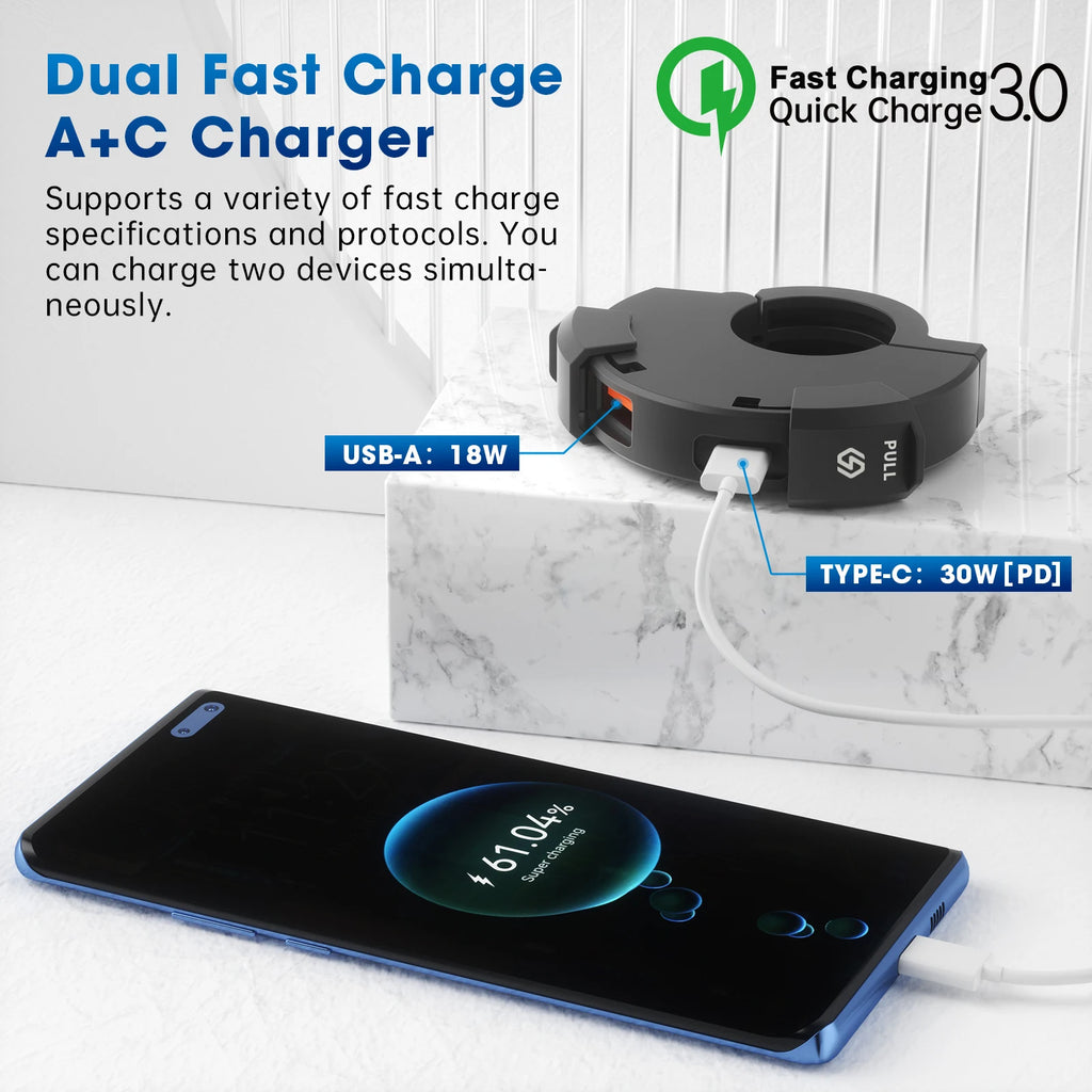 Carregador USB para Mota 48W QC3.0 Impermeável com Suporte de Guiador