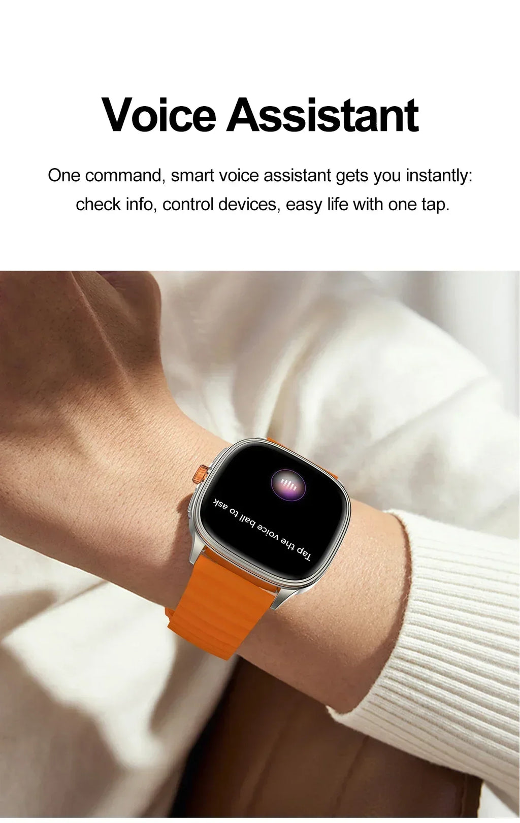 Smartwatch 2026 — Ecrã HD 1.73'', Voz AI, Música, Meteorologia, Modos Desportivos e IP68