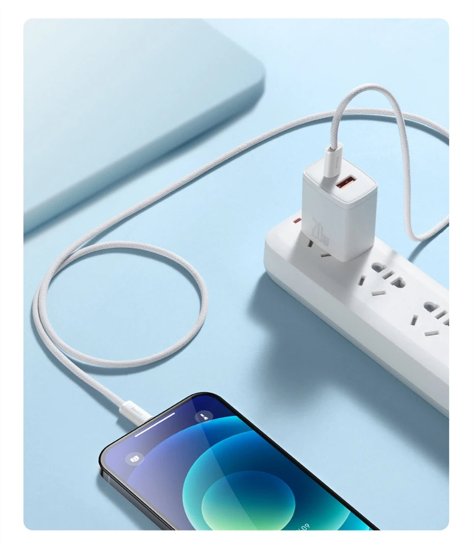 Cabo Baseus USB-C para iPhone 20W Carregamento Rápido — 1.2m/2m