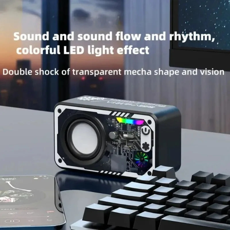 Coluna Bluetooth V5.3 — LED, 1800mAh, Suporte Cartão TF e Som Potente para Exterior