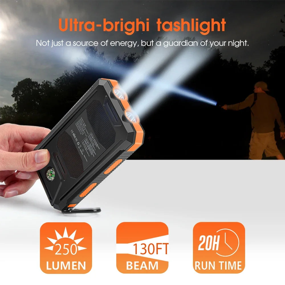 Power Bank Solar 10000mAh com Lanterna e Bússola