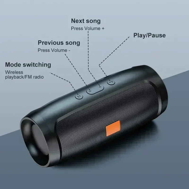 Coluna Bluetooth 5.0 Portátil IP65 — Som Estéreo HD, AUX, Bateria Longa e Emparelhamento Duplo