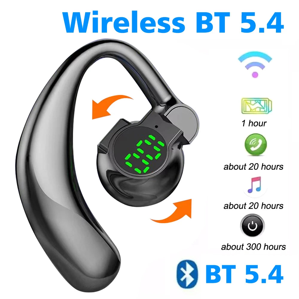 Auriculares Bluetooth 5.4 Ear Hook — Mãos Livres, Cancelamento de Ruído e Condução Segura