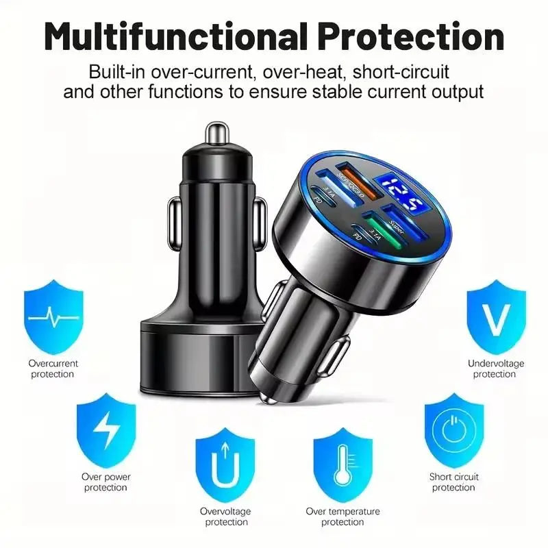 Carregador de Carro 4 Portas USB com Quick Charge 3.0 e PD