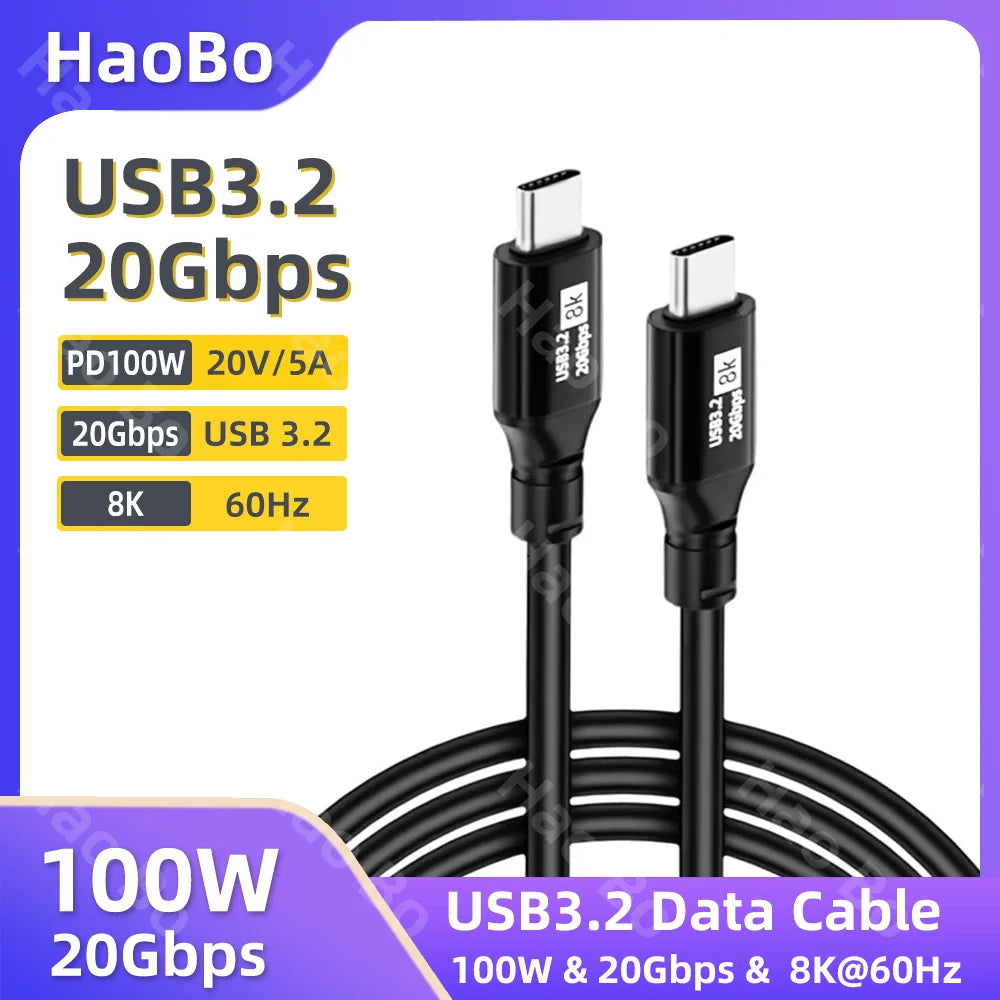 Cabo USB-C 100W 20Gbps com Saída de Vídeo 8K/4K — Para Laptop e TV