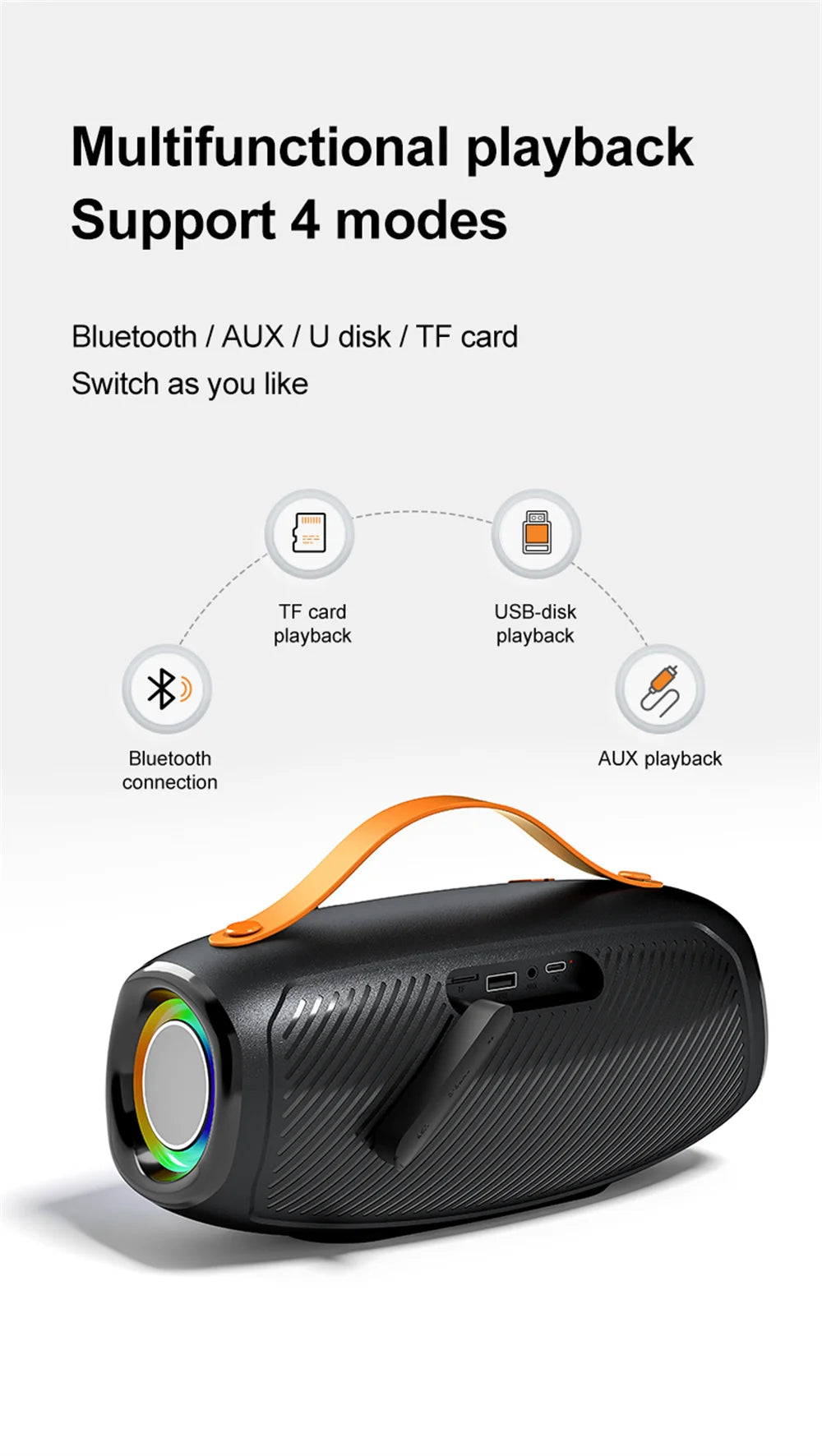 Coluna Bluetooth 20W À Prova de Água — Subwoofer, Iluminação RGB e Bateria 1000mAh