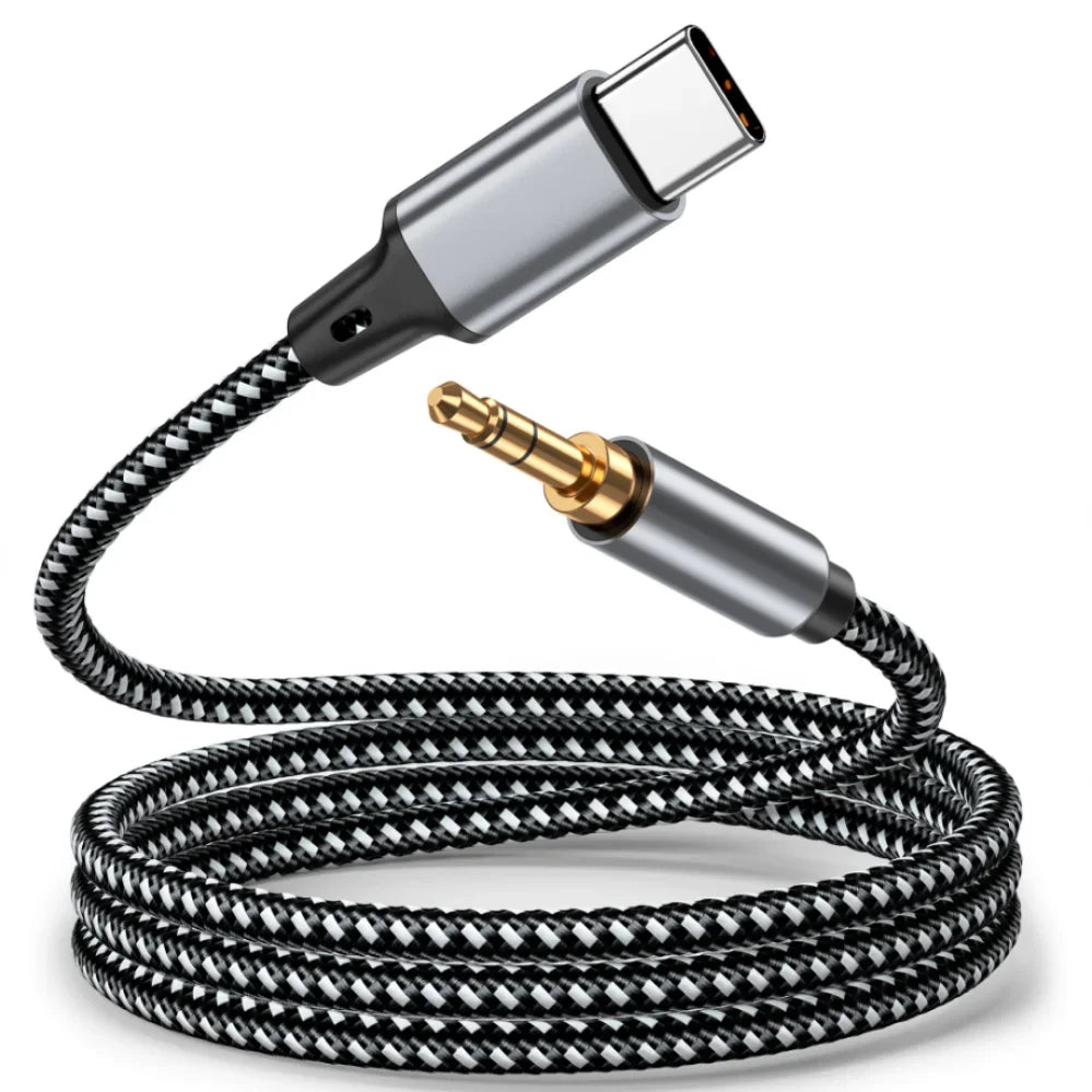 Cabo Adaptador USB-C para Jack 3.5mm DAC — Áudio HiFi Estéreo 1m/1.5m/2m