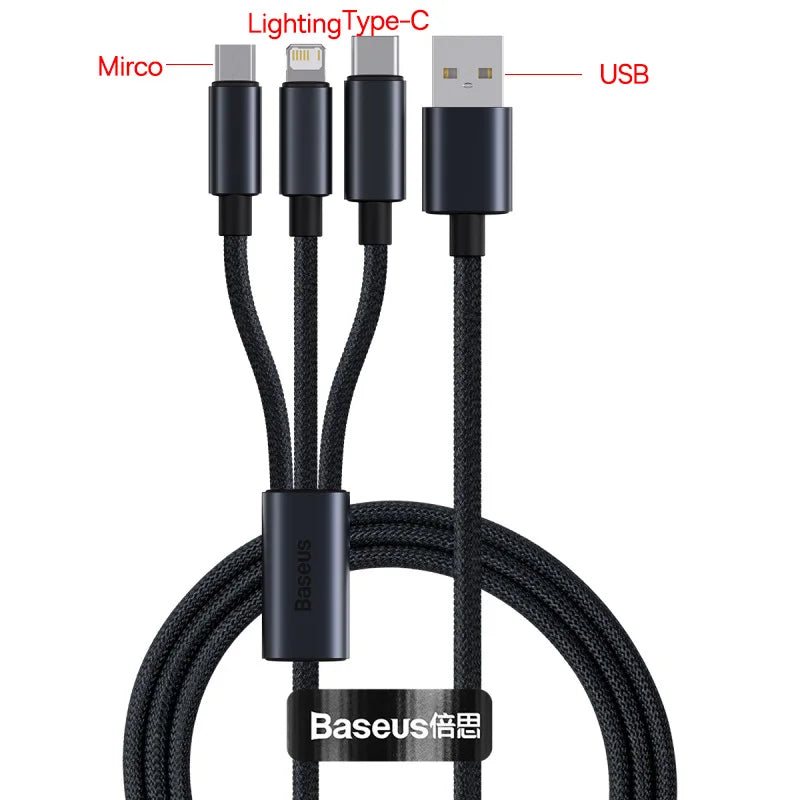 Cabo Baseus USB-C para Lightning iPhone 20W PD — Nylon Trançado 1m/2m/3m