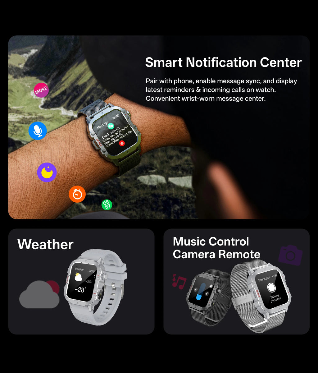 Smartwatch Bluetooth 1.44'' com Monitor de Saúde, Oxigénio e Pressão