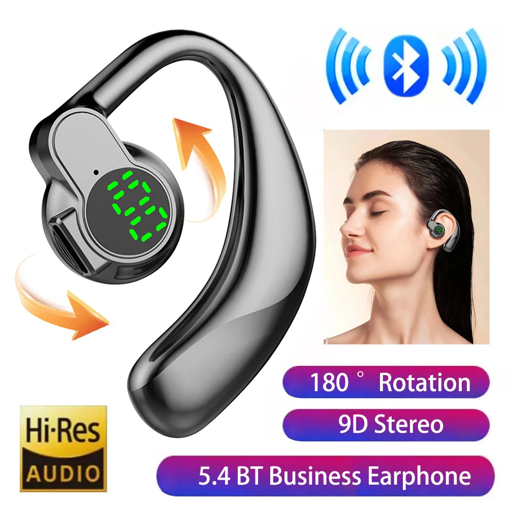 Auriculares Bluetooth 5.4 Ear Hook — Mãos Livres, Cancelamento de Ruído e Condução Segura