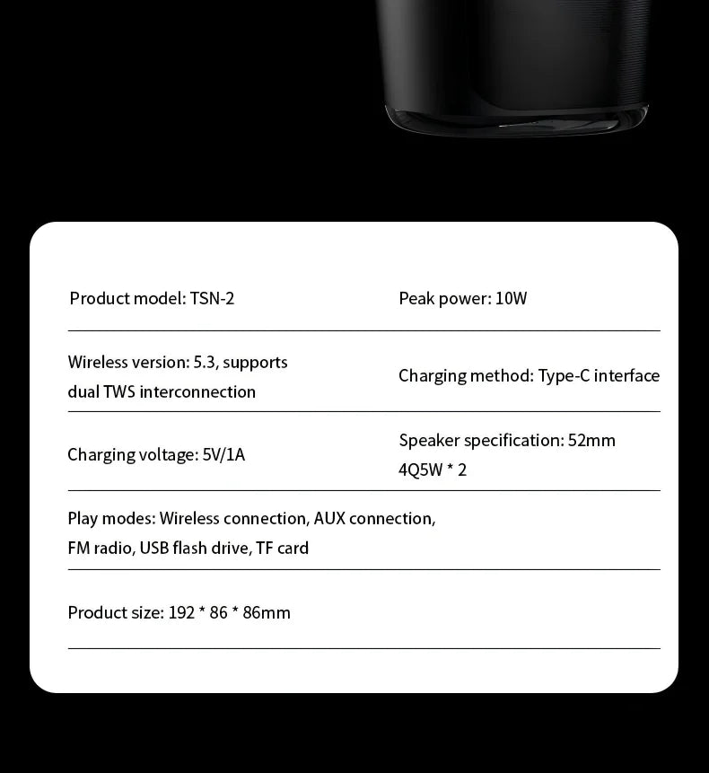 Coluna Bluetooth 5.3 com LED RGB, Subwoofer e FM/SD/USB