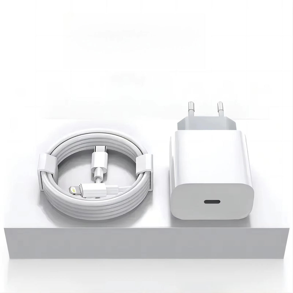 Carregador USB-C 20W PD com Cabo 1M para iPhone e iPad — Ficha EU