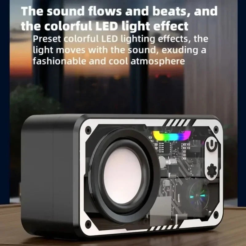Coluna Bluetooth V5.3 — LED, 1800mAh, Suporte Cartão TF e Som Potente para Exterior