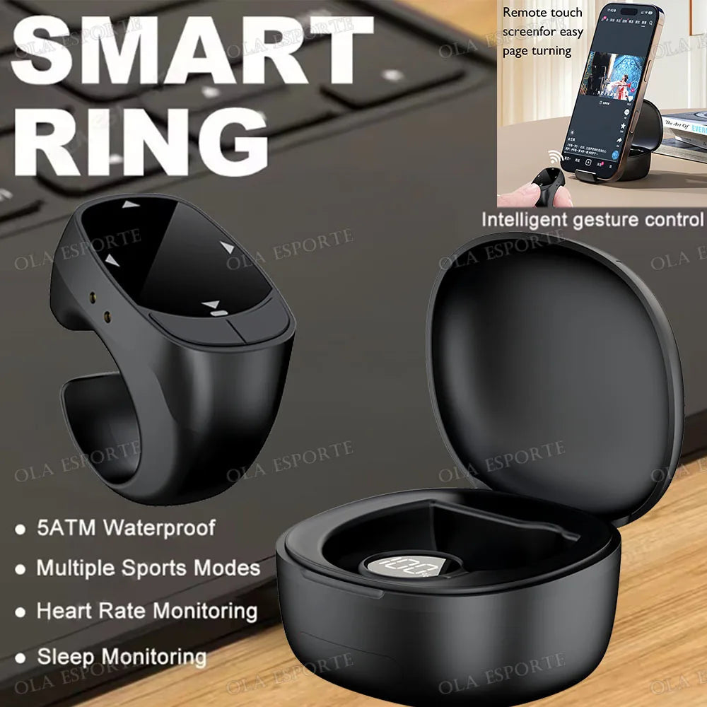 Smart Ring Multi-Funcional — Controlo Remoto Bluetooth 5.3, Scroll, Vídeo e Fotos para Smartphone