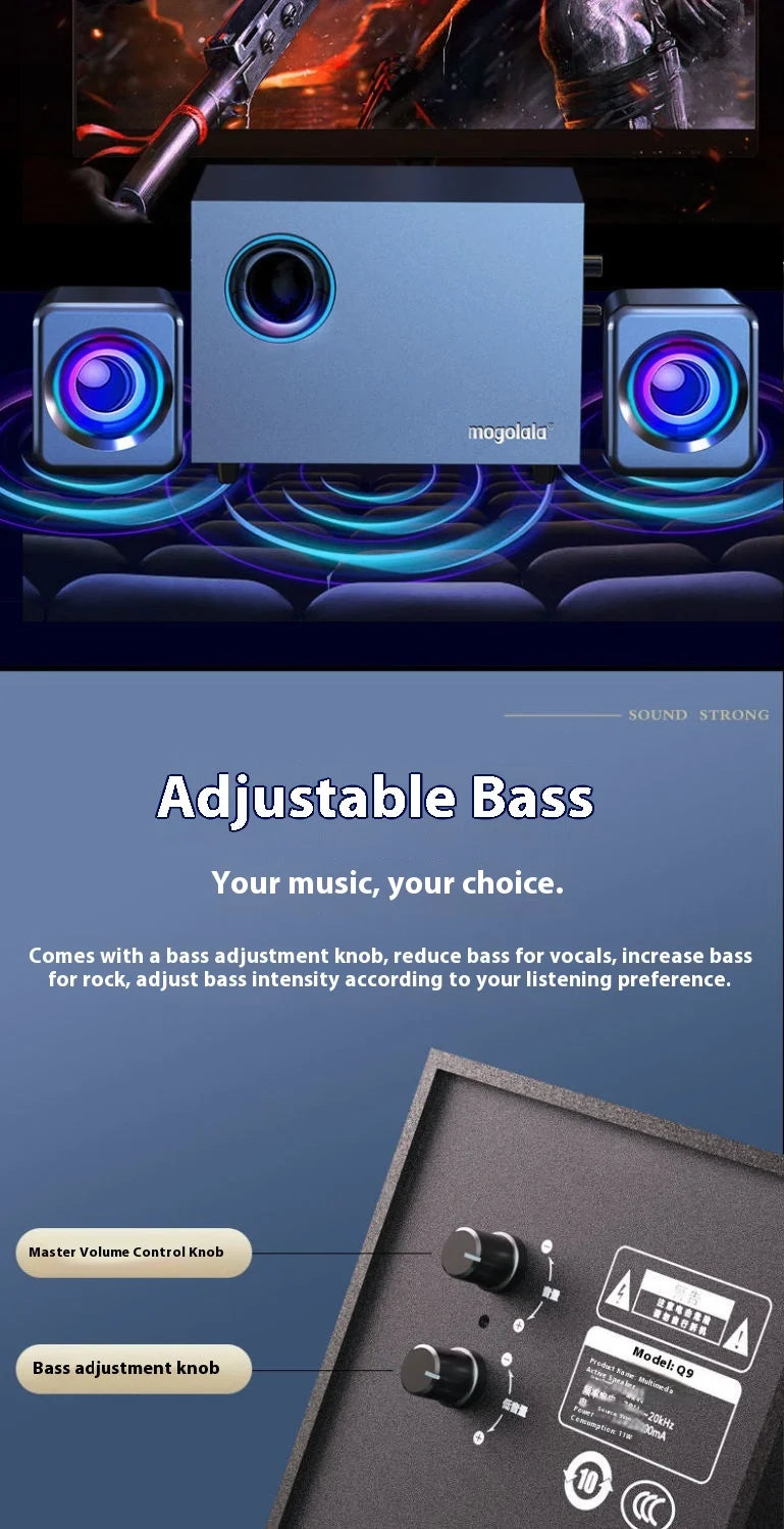 Coluna Bluetooth para Computador em Madeira — Subwoofer 3D Surround, Alto Volume e Gaming