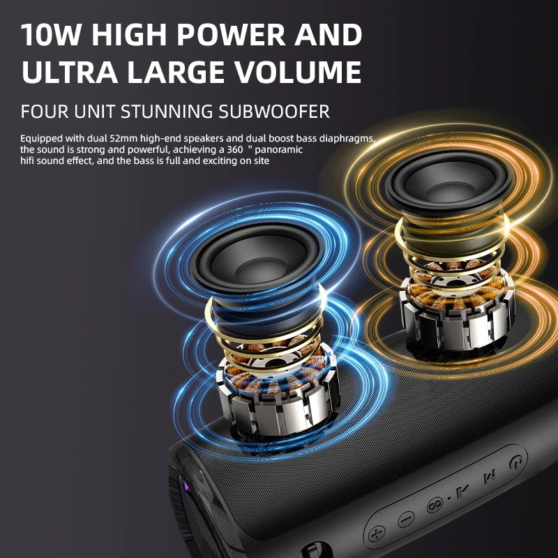 Coluna Bluetooth 5.3 com LED RGB, Subwoofer e FM/SD/USB