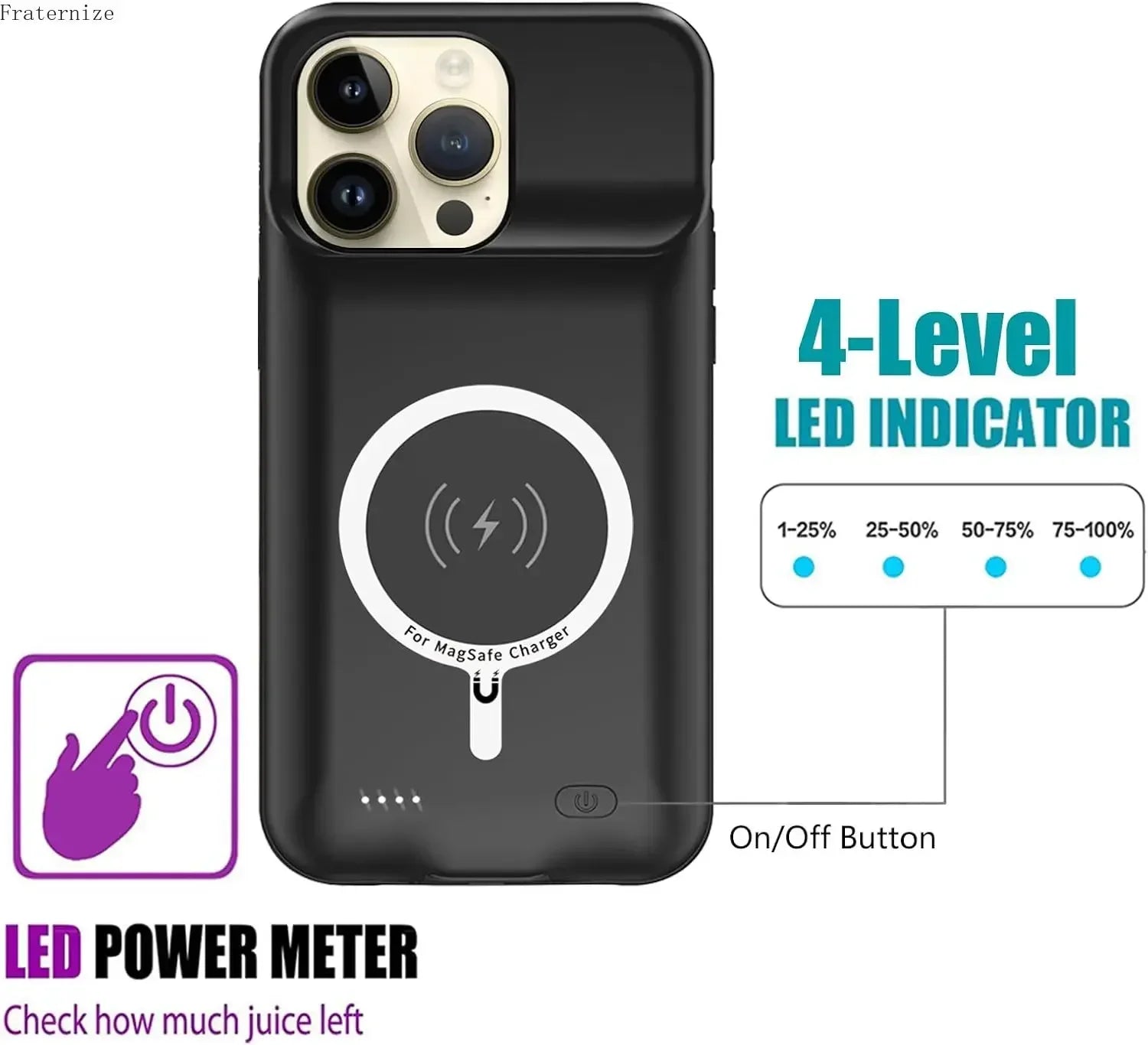 Capa com Bateria para iPhone 14 Pro — Power Bank MagSafe 10000mAh com Carregamento Sem Fios