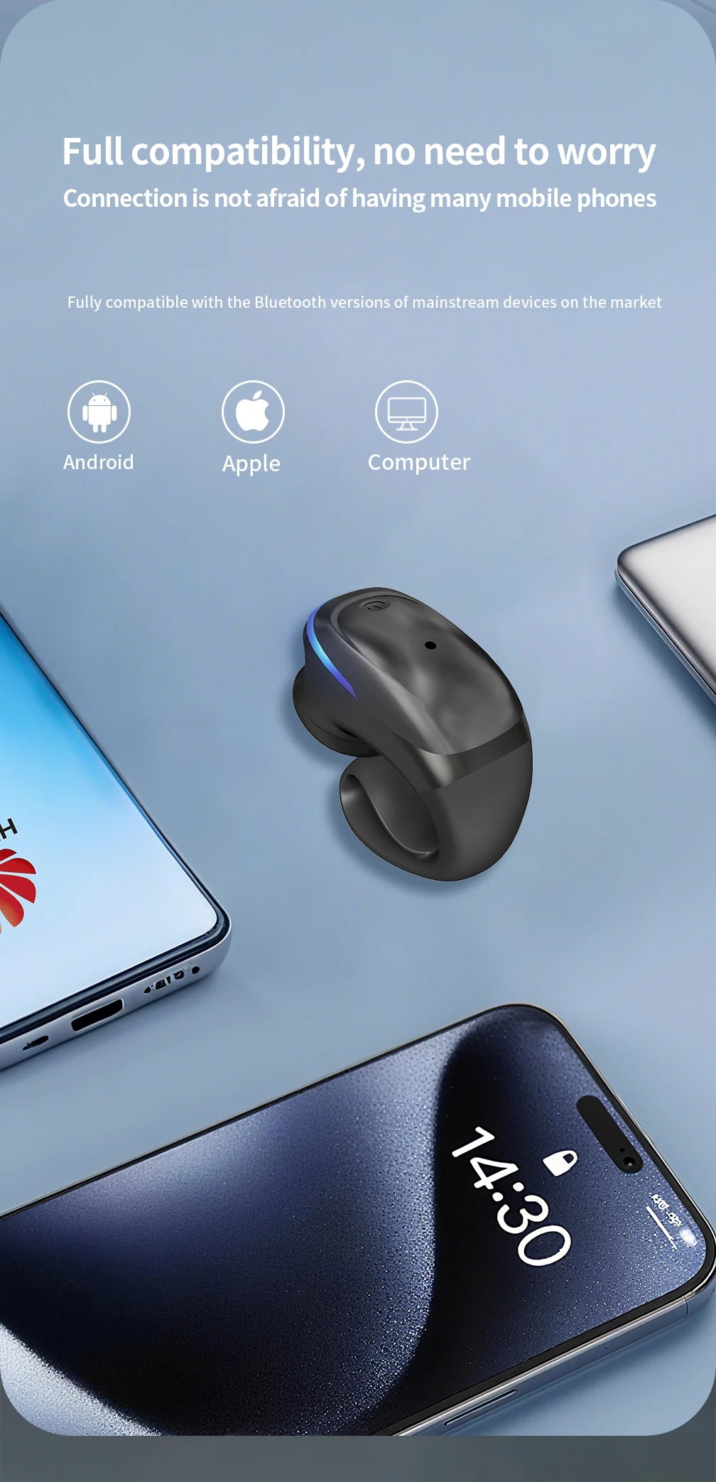 Auricular Bluetooth 5.3 Condução Óssea — Desportivo e Sem Fios