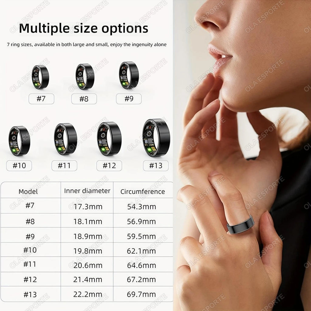 Smart Ring 2025 — Pressão Arterial, Frequência Cardíaca, Sono, IP68 e 5ATM para Homem e Mulher