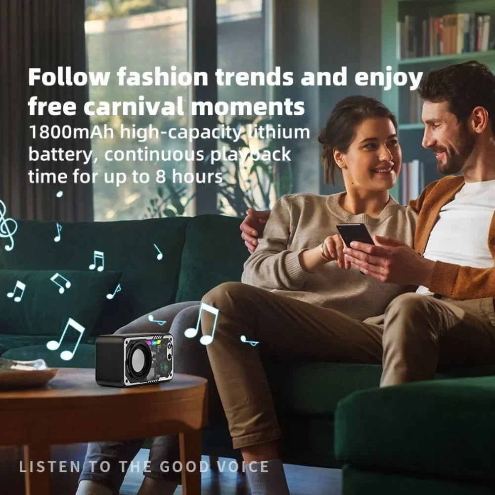 Coluna Bluetooth V5.3 — LED, 1800mAh, Suporte Cartão TF e Som Potente para Exterior