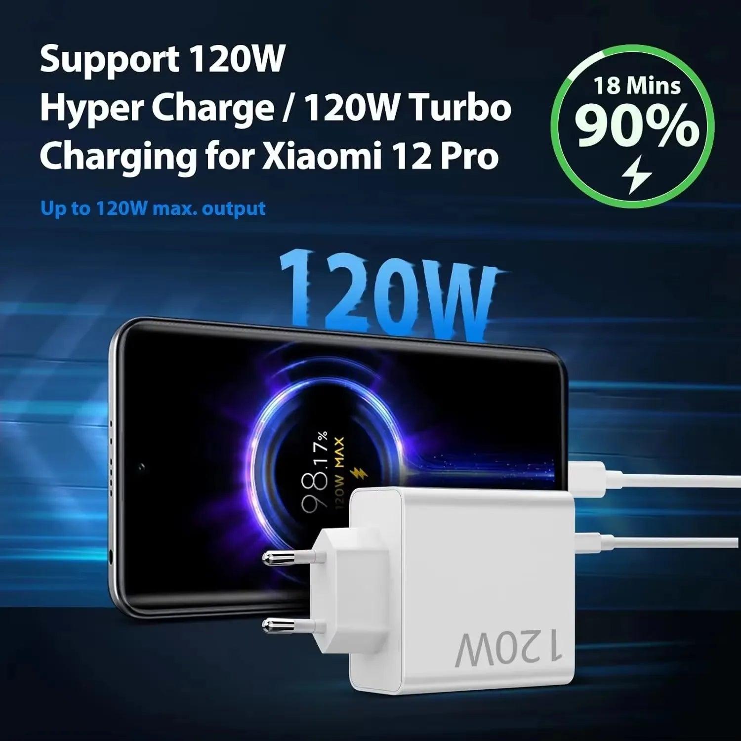 Carregador 120W Turbo para Xiaomi, Redmi e Poco com Cabo 6A