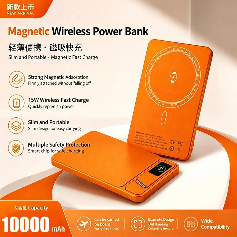 Power Bank MagSafe Ultra-Fino 10000mAh 20W para iPhone e iWatch
