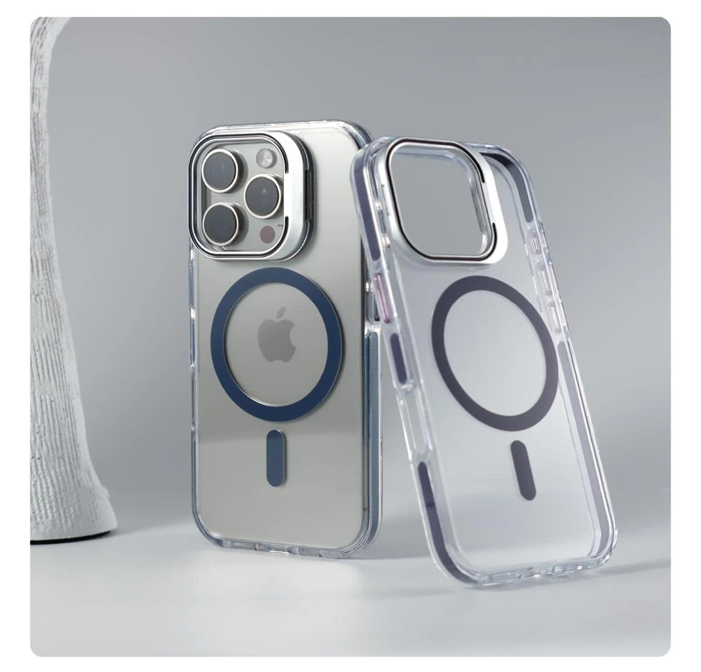 Capa Transparente Magnética com Suporte para iPhone 17 ao 12