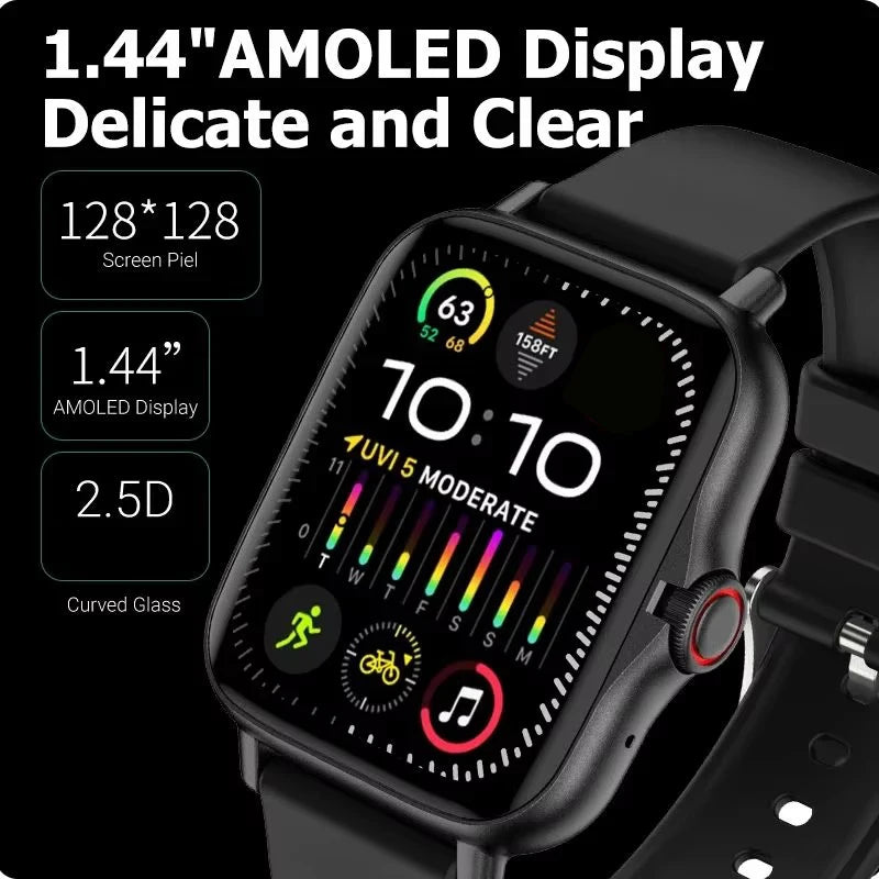 Smartwatch Bluetooth 1.44'' com Monitor de Saúde, Oxigénio e Pressão