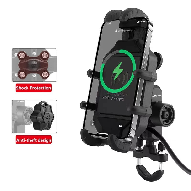 Suporte de Telefónico para Mota com Carregamento Sem Fios QC3.0 e GPS