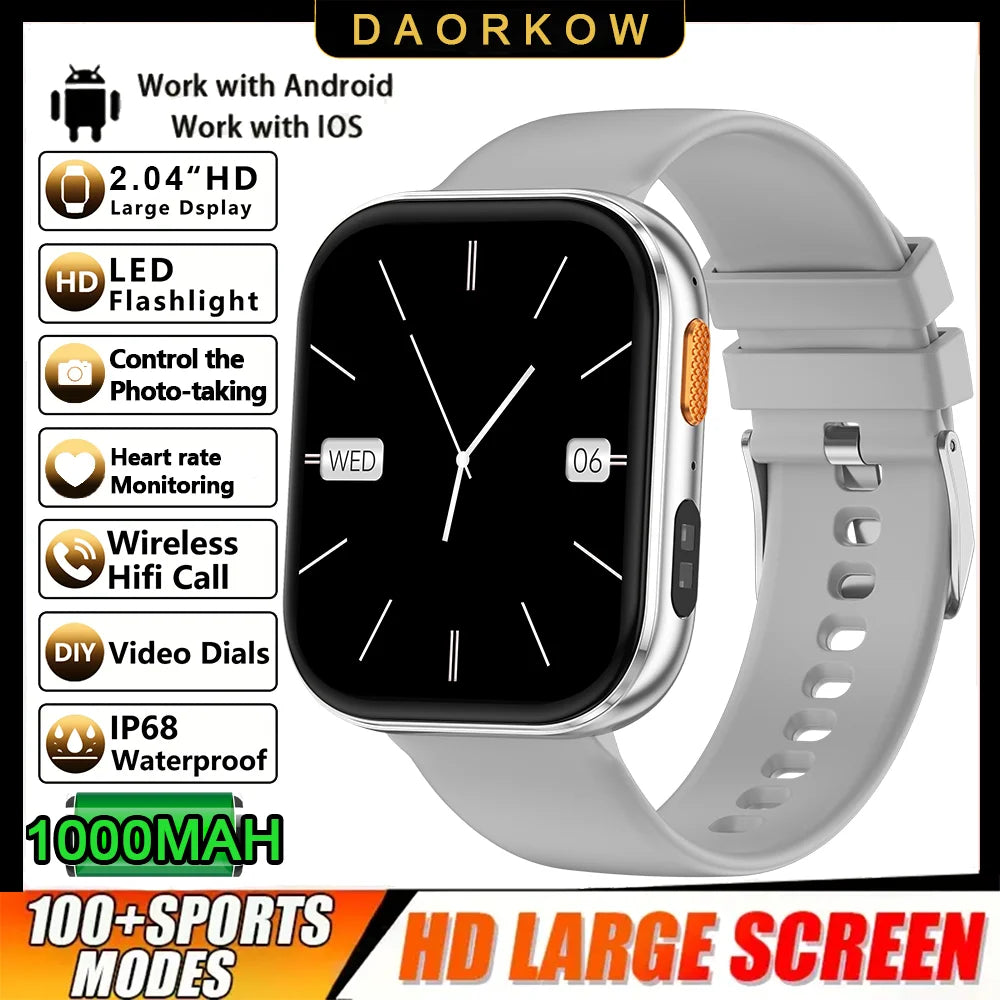 Smartwatch 2026 AMOLED 2.04'' — 1000mAh, 100+ Modos Desportivos, Chamadas Bluetooth e 3ATM