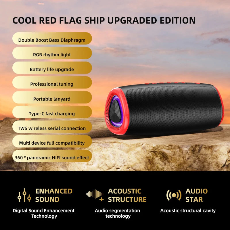 Coluna Bluetooth 5.3 com LED RGB, Subwoofer e FM/SD/USB