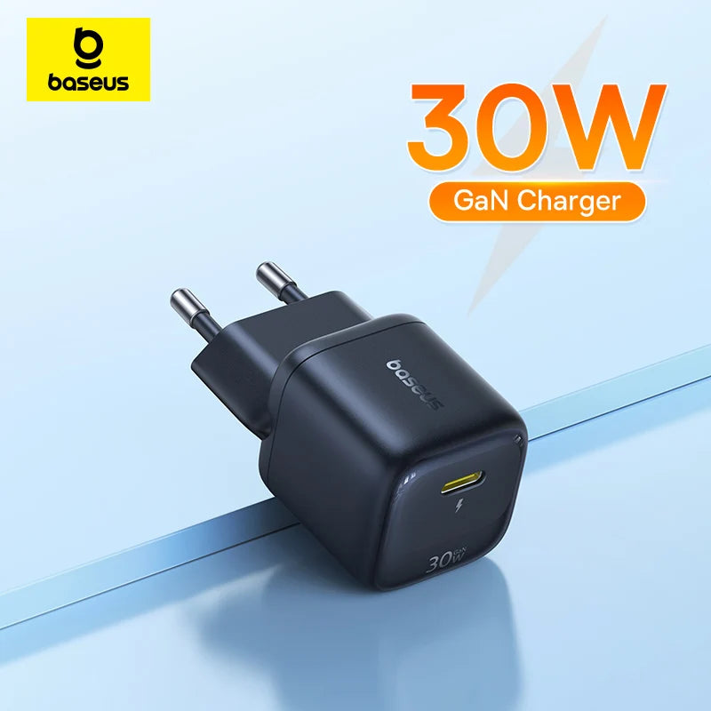 Carregador Baseus GaN 30W PD para iPhone 12-17 e Tablets