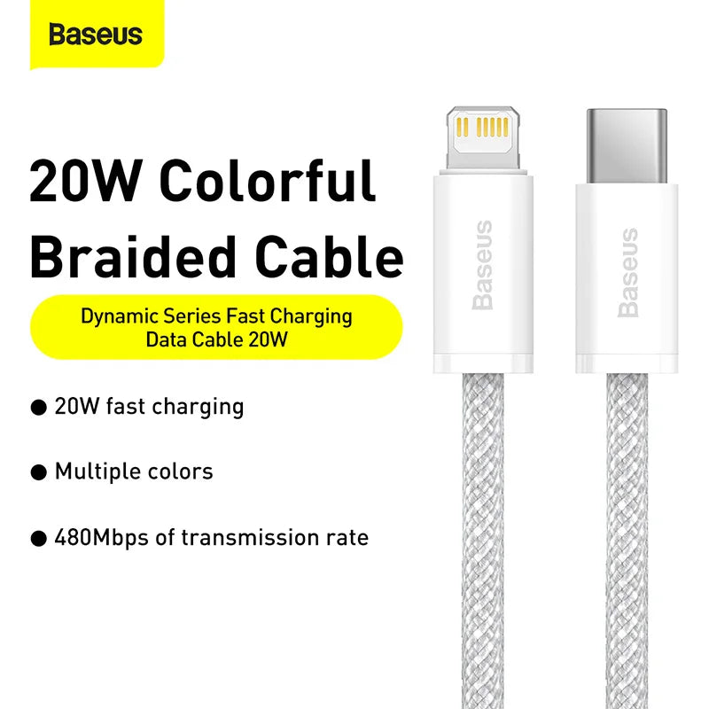 Cabo Baseus USB-C para iPhone 20W Carregamento Rápido — 1.2m/2m