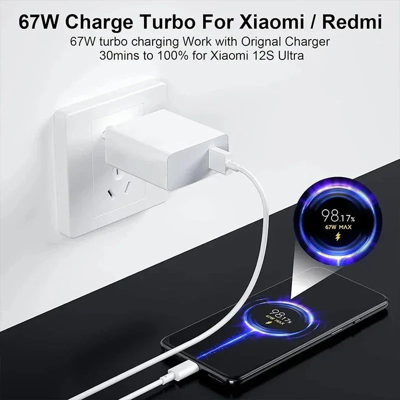 Carregador Rápido 67W Turbo para Xiaomi, Redmi e Poco — Ficha EU