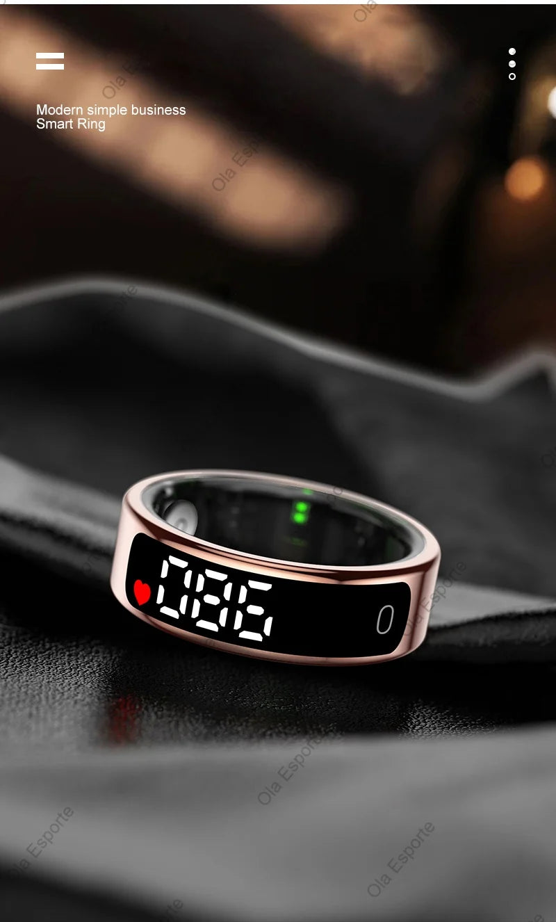Smart Ring 2025 com Ecrã Touch — Carregamento Sem Fios, Gestor de Saúde e 5ATM para Homem e Mulher