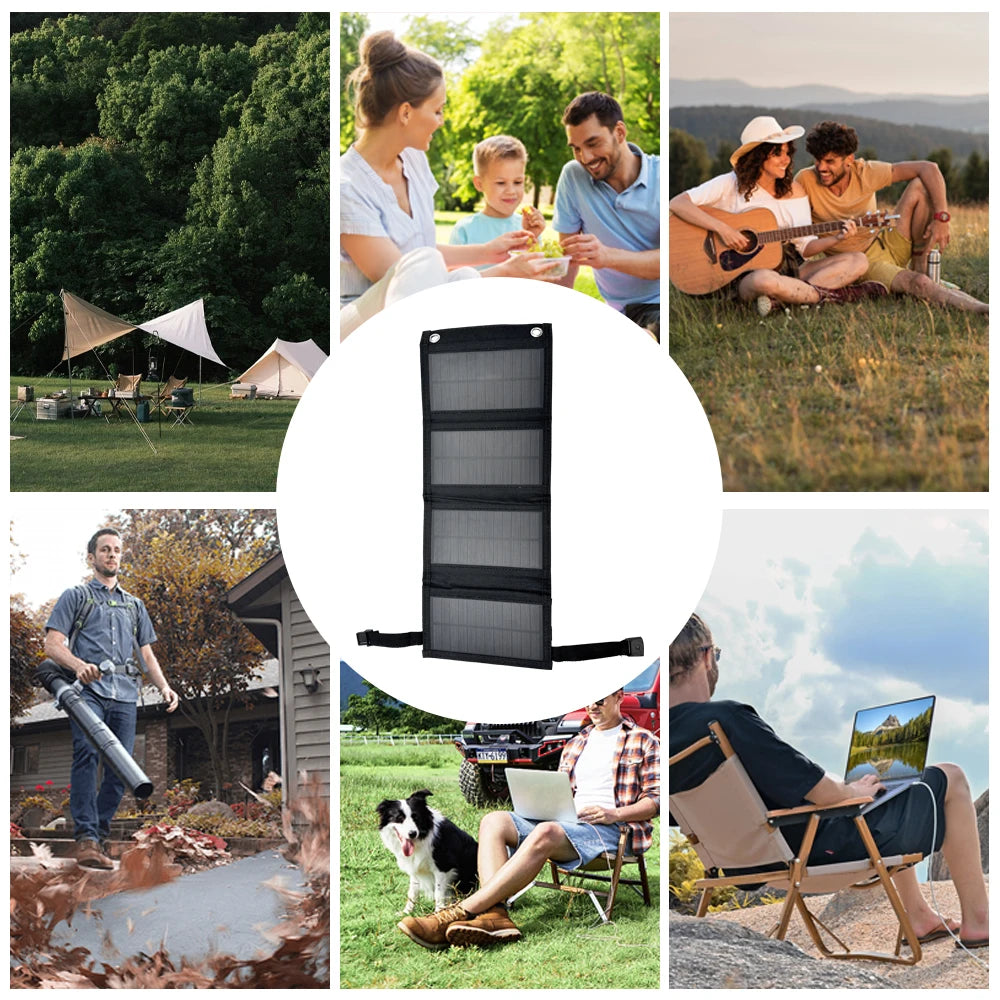 Painel Solar Portátil Dobrável 40W USB para Campismo e Caminhadas