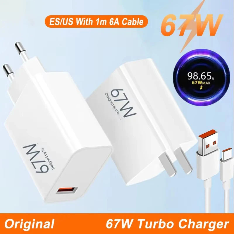 Carregador Rápido 67W Turbo para Xiaomi, Redmi e Poco — Ficha EU